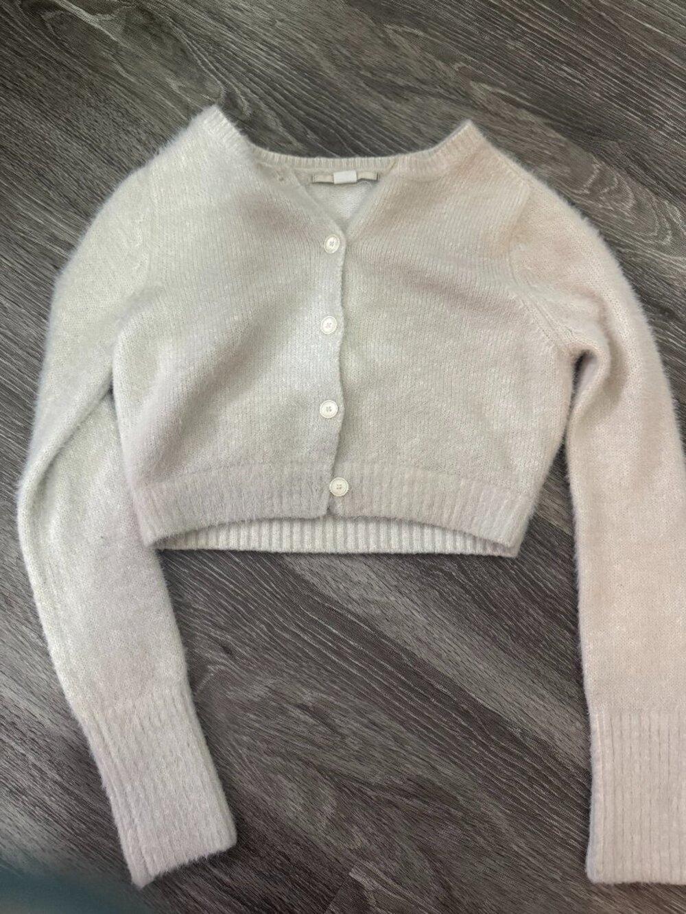 Kimchi Blue Fuzzy Button-Down Cropped Cardigan in White